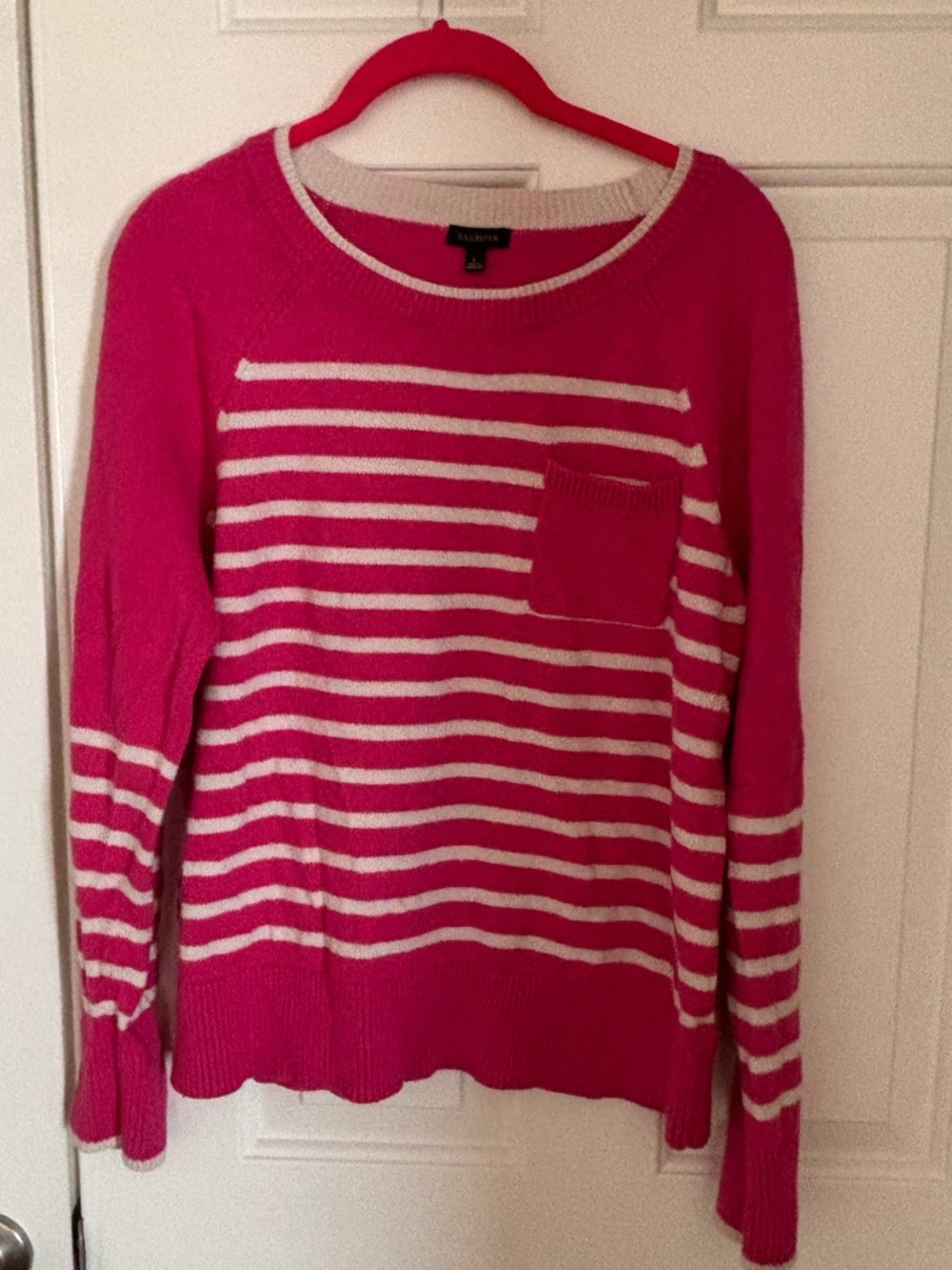 Talbots Bright Pink & White Striped Crewneck Sweater
